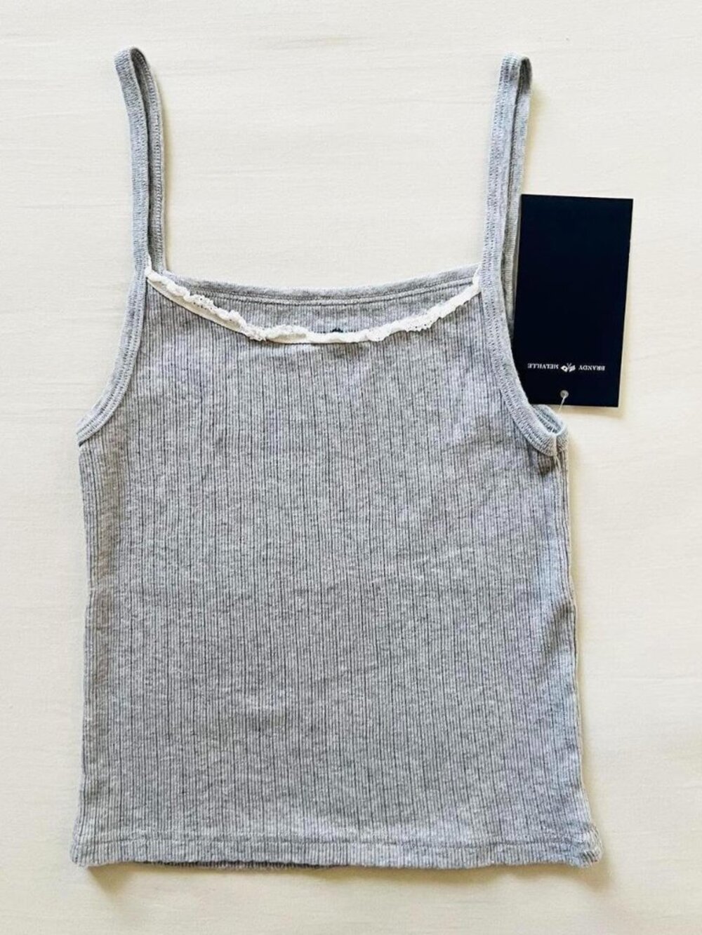 BNWT Brandy Melville-John Galt gray belle ribbed lace tank 17 x 9.5